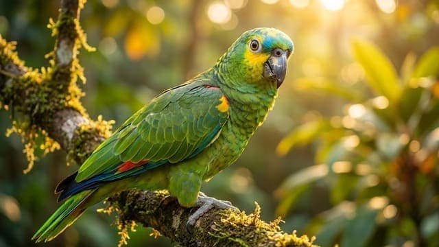Papagaio Verdadeiro subindo em galho em meio à natureza